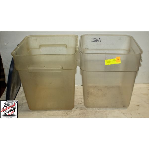 2 CAMBRO 22 QT DRY STORAGE BINS W/ 1 LID