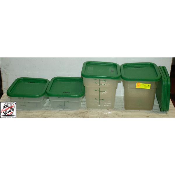 4 ASSORTED DRY STORAGE BINS W/ LIDS 3.5 & 2 QT