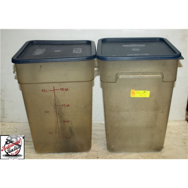 2 CAMBRO 22 QT DRY STORAGE BINS W/ LIDS