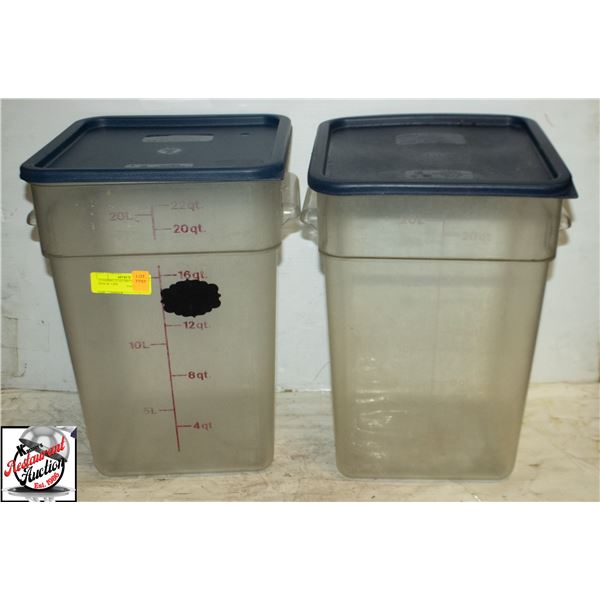 2 CAMBRO 22 QT DRY STORAGE BINS W/ LIDS