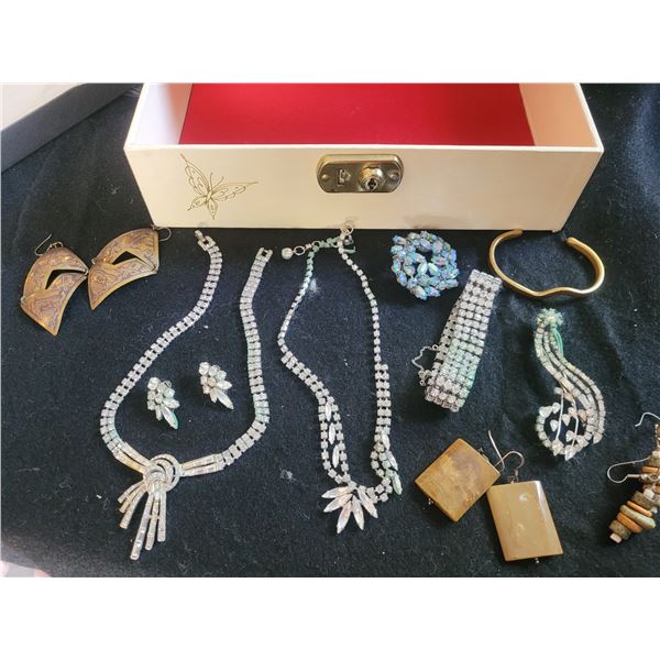 Vintage Rhinestone Jewelry & Box A