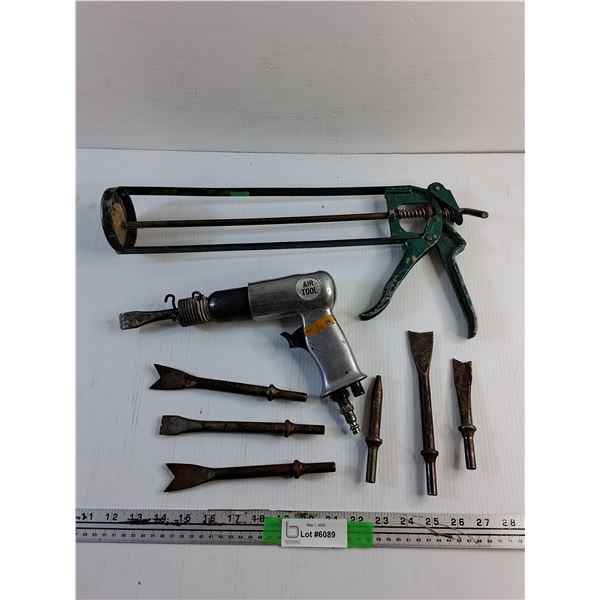 Caulking Gun, Air Hammer Tool and Chisels
