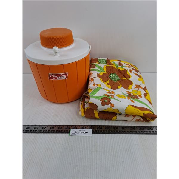 Vintage Coleman "Poly-Lite" Insulated Water Cooler & Rectangular Table Cloth