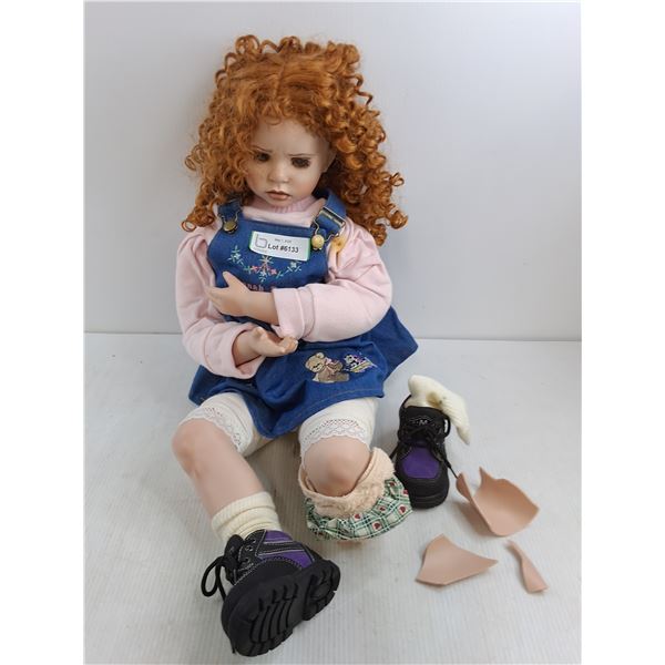 Life-like Ornamental Porcelain Doll "Hannah Rose" with Broken Leg - 30" Tall
