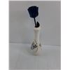 Image 2 : Vintage Metal Blue Rose in Porcelain Vase - 11" Tall