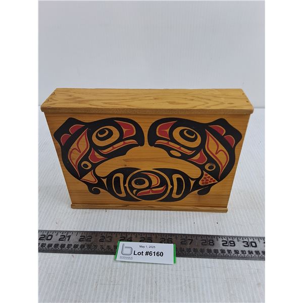 Indigenous Themed Wooden Box - 9" x 6" x 2"