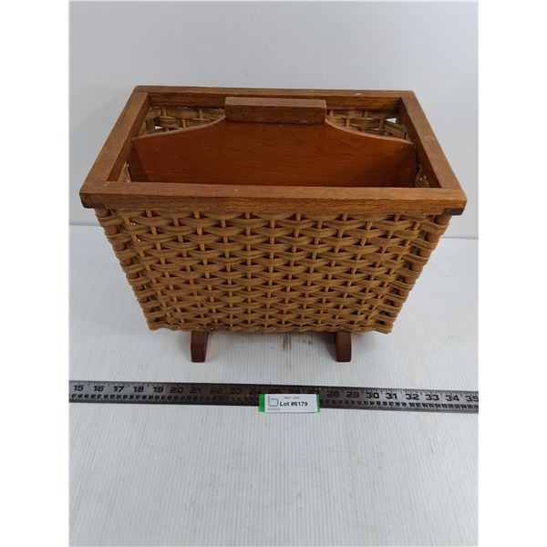 Vintage Wooden Weave Magazine Basket - 14" x 9" x 13"