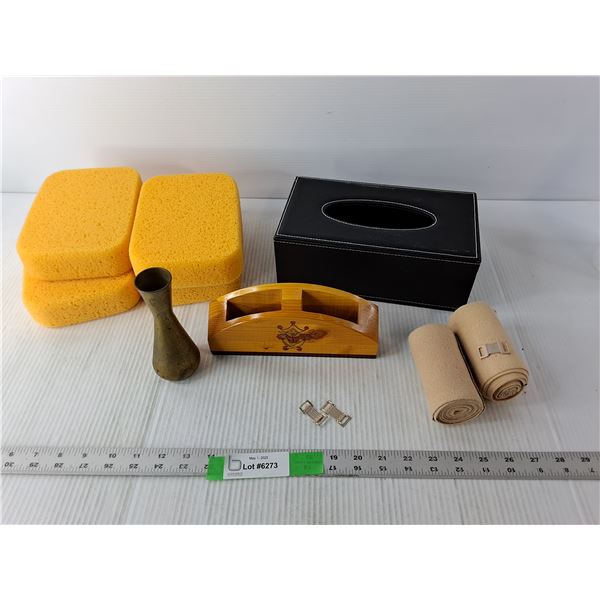 Kleenex Box Cover, (4) Sponges, Bandages, Misc.