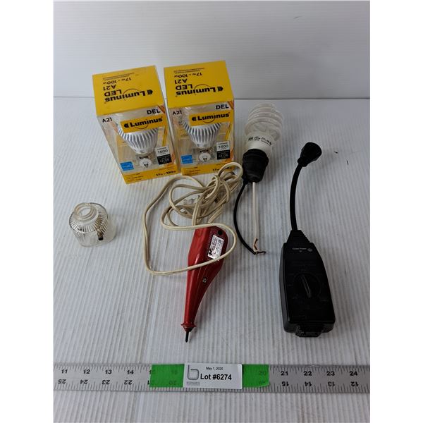 Photoelectric Outdoor Timer, Electic Pencil Engraver- Both Power On, (3) Bulbs-Untested