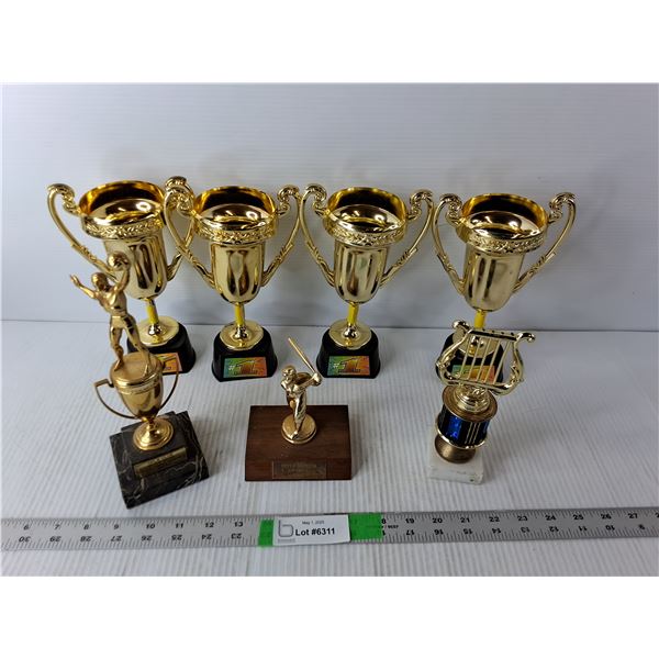 (7) Plastic & Metal Trophies- Volleyball, Baseball, Misc. Up to 8" Tall
