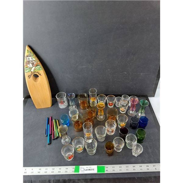 (7) Stylus Pens, Miscellanous Shot Glasses, Wine Bottle Stand