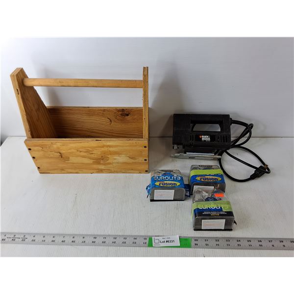 Black & Decker Jigsaw, Powers On/No Blade, Wood Toolbox 12" Tall x 14" Long, (5) Xenon Bulbs