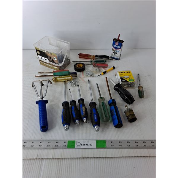 Tool Lot- Screwdrivers, Electrical Tape, Rivets, Misc.