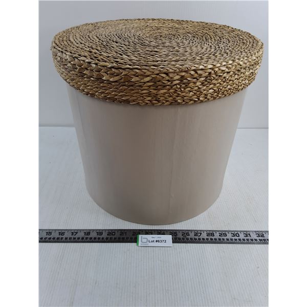 Round Wooden Storage Bin with Wicker Lid - 15" Dia x 13" High