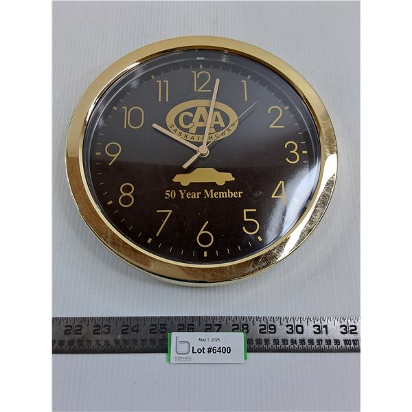 Saskatchewan CAA 50 Year Member Wall Clock 10.5" Dia