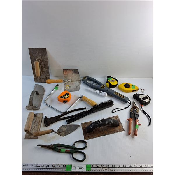 Tin Shears, Dry Wall Tools, Measuring Tape, Chalk Lines, Metal Detector and Misc