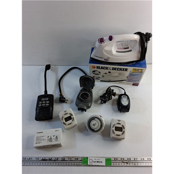 Engine Heater Timers, Canon Staple Cartridge, Aquarium Air Pump and Black & Decker Iron - As Is