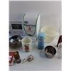 Image 3 : Glass Vase, Strainer, Soap Dispenser, Avon Foot Spray, Plastic Bowl, Flintstones Mug and Misc