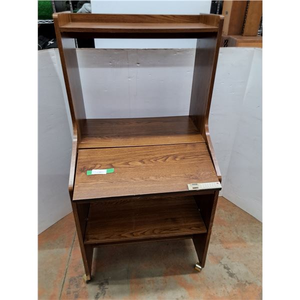*Vintage Wood Desk on Wheels with Storage, Some Scratches  55.5" Tall x 26" x 28", Cannot Ship