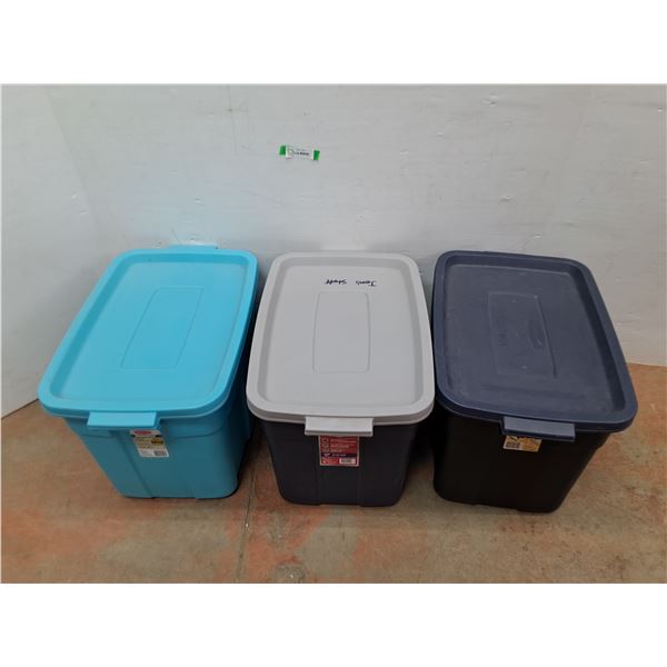 *(3) Plastic Totes with Lids, Cannot Ship