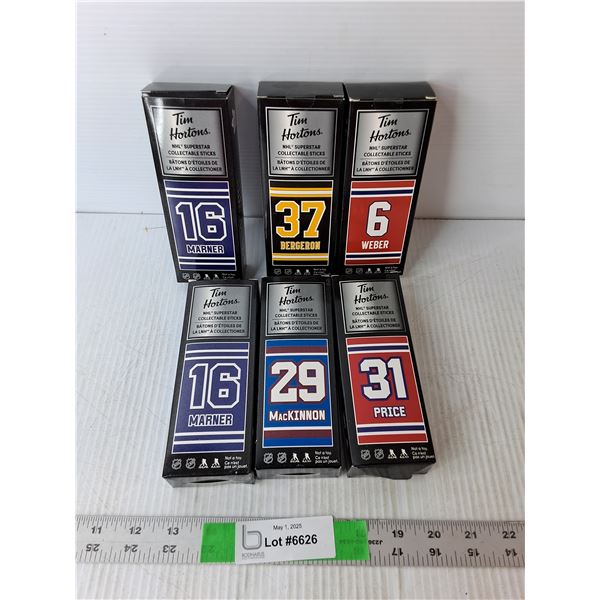 (6) Tim Horton's NHL Superstar Collectible Sticks- Weber, Price, Bergeron, Misc.