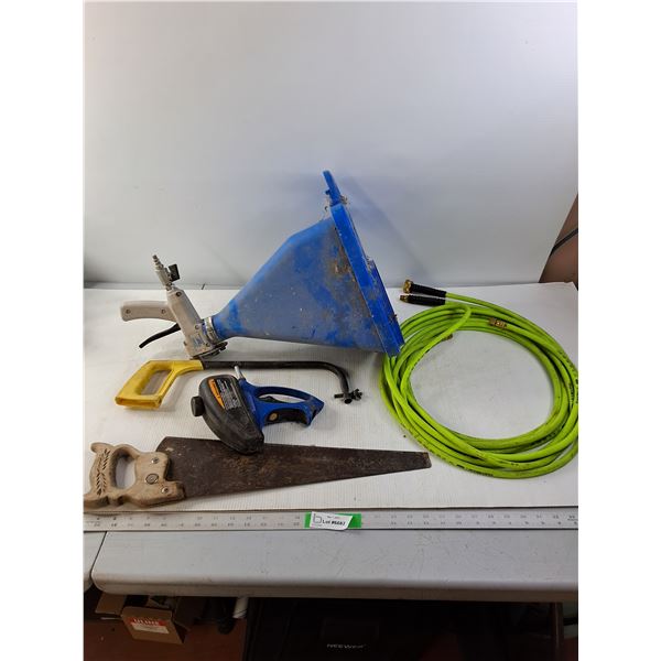 (2) Sandblasters, (2) Saws and (2) Air Hoses