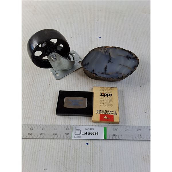 Castor, Paper Weight and a Zippo Money Clip/Knife