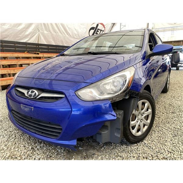 24 -- 2012 HYUNDAI ACCENT GLS, BLUE, 183330 KMS, FRONT WHEEL DRIVE "NO RESERVE!!"