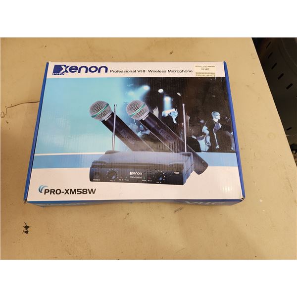 618 -- XENON PROFESSIONAL WIRELESS MIC, COMPACT DVD PLAYER, SONOX MOUNT, POWER BAR, BOX OF REMOTES A