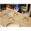 Image 8 : 628 -- LARGE LOT OF CRYSTAL GLASS TEA CUPS, DESSERT PLATES, GLASS AND PITCHER SET, CRYSTAL GLASS S&P