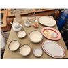 Image 1 : 633 -- PEGASUS FINE PORCELAIN TEA POT AND CREAM CUP, SERVING DISHES, GLASS PITCHER AND MORE