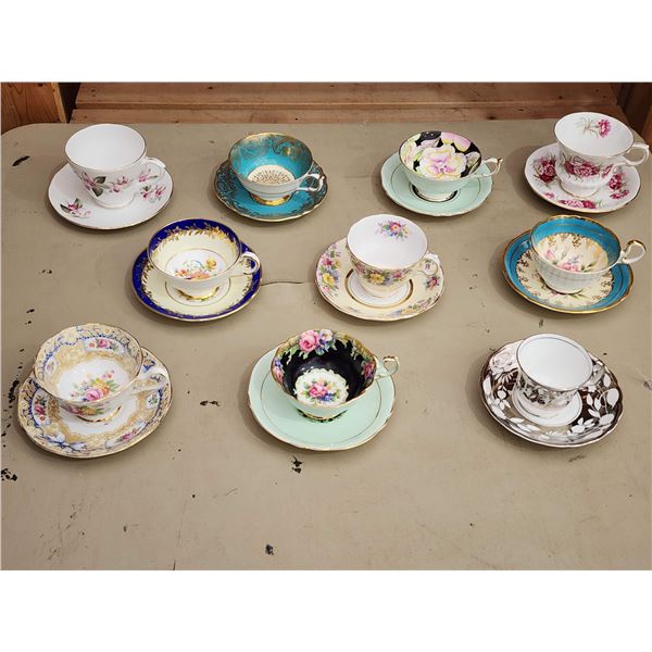 416 -- TEN COLLECTABLE CHINA TEA CUPS WITH MATCHING PLATES