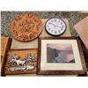 Image 1 : 439 -- WOOD MAYAN CLANDER, 3D METAL MOOSE HANGER, 12" CLOCK AND PHOTO OF IRELAND CLIFFS