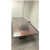 Image 2 : MAHOGANY FINISH DINING TABLE W/LEAF AND GLASS INSERTS -APPROX. 90" X 42"