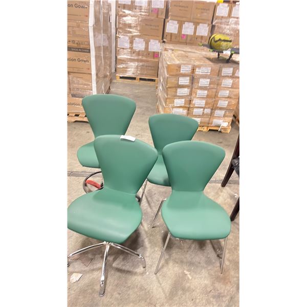 GROUP OF 4 GREEN LEATHER OFFICE CHAIRS