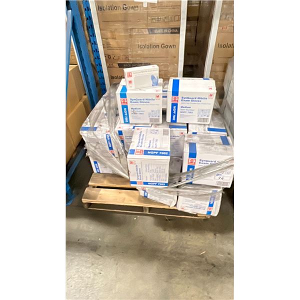 1 PALLET OF SYNGUARD NITRILE EXAM GLOVES SZ. MEDIUM - APPROX 30 BOXES/1000 PCS. PER BOX