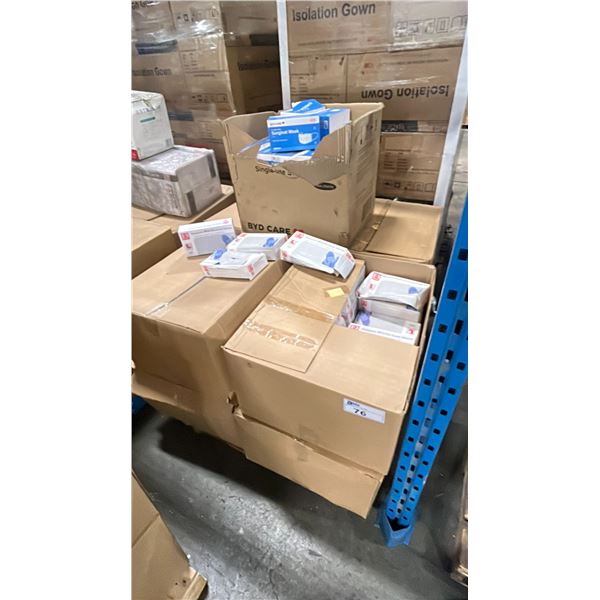 1 PALLET OF SYNGUARD NITRILE EXAM GLOVES SZ. LARGE & SURGICAL MASKS - 9 LARGE BOXES