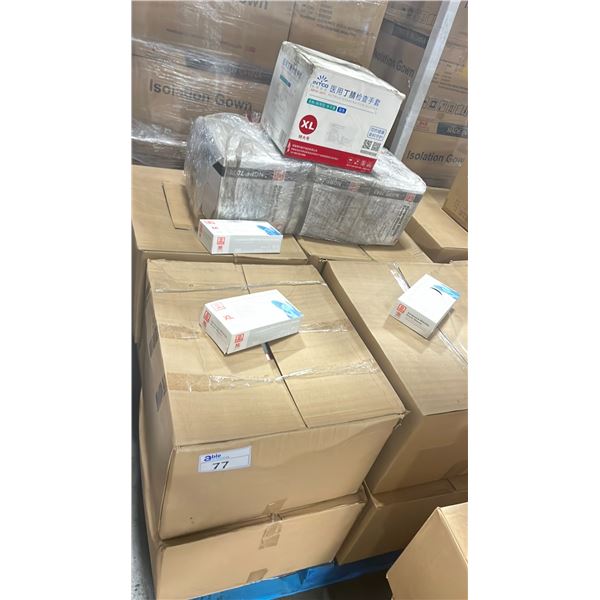 1 PALLET OF SYNGUARD NITRILE EXAM GLOVES ASSORTED SIZES - 8 LARGE BOXES