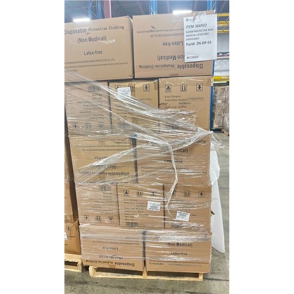 1 PALLET OF DISPOSABLE PROTECTIVE GOWNS (NON MEDICAL) - APPROX. 30 BOXES PER PALLET/120 PCS. PER BOX
