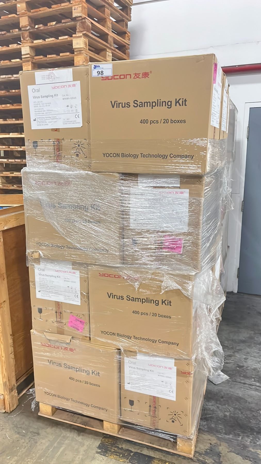 2 PALLETS OF VIRUS SAMPLING KITS - APPROX. 20 BOXES PER PALLET/400 PCS ...