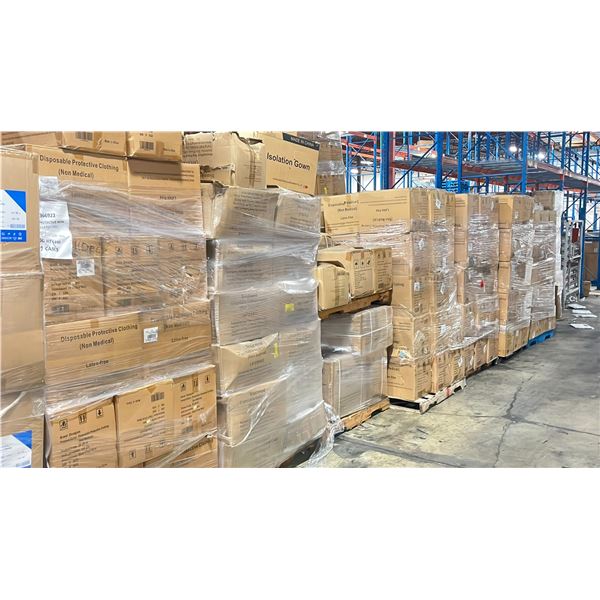8 PALLET OF DISPOSABLE PROTECTIVE GOWNS (NON MEDICAL) - APPROX. 30 BOXES PER PALLET/120 PCS. PER BOX