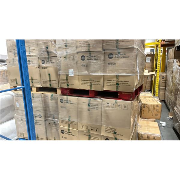 5 PALLETS OF AIC DISPOSABLE SURGICAL MASKS (TIE-ON) - 12 BOXES PER PALLET/2000 PCS.PER BOX