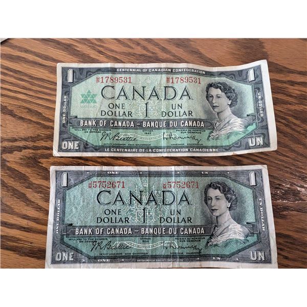 1954 Canadian Dollar Banknote/1967 Canadian Dollar Banknote