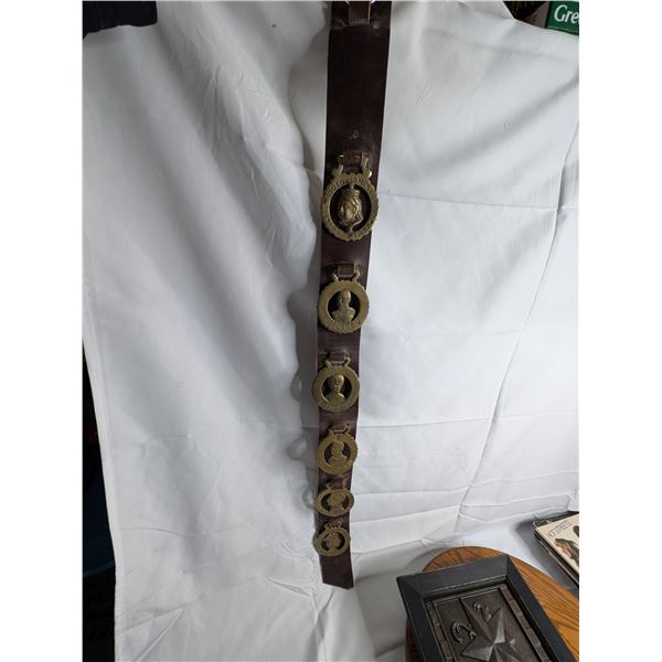 1953 English Royalty Horse Brass Collection on Leather Sash