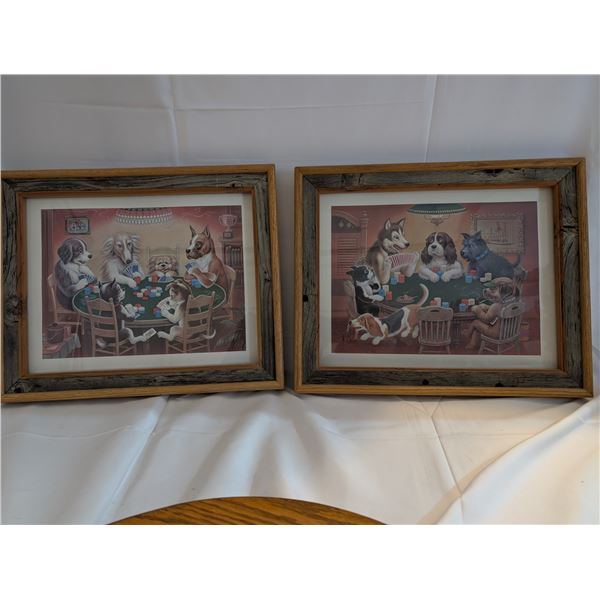 Set of Two Card Playing Puppy Art Work