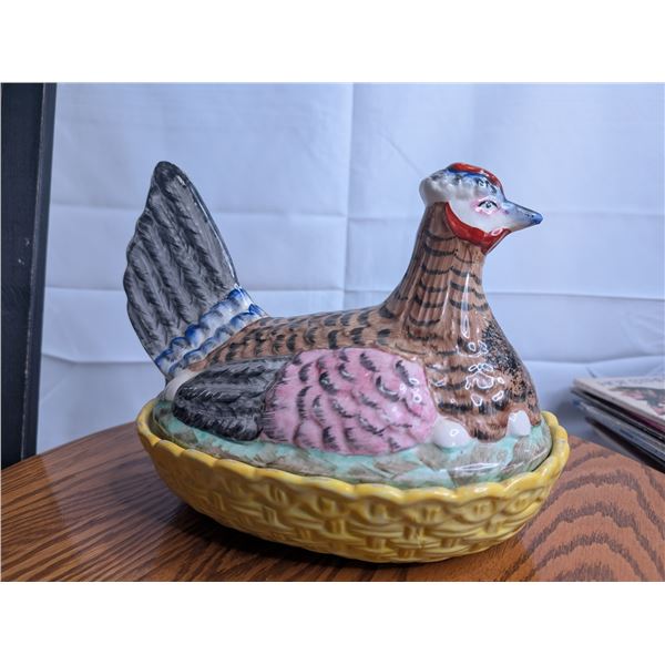 Antique Ceramic Staffordshire Hen on Nest