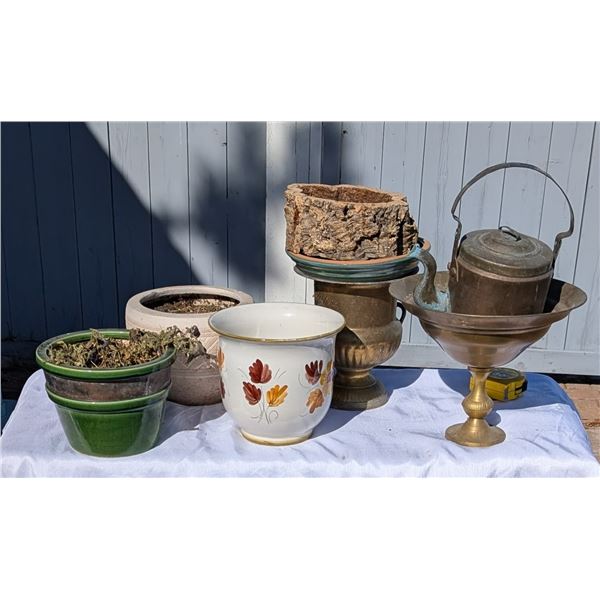 Lot of Planters Brass Copper and Ceramic