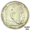 Image 1 : 1937-D Germany Silver 5 Reichsmark CLOSELY UNCIRCULATED