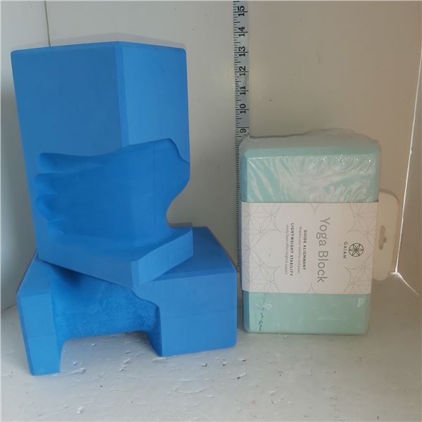 Lot of 3 Yoga Blocks - Two with Impressed Hand Grip Guide