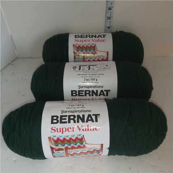 Lot of 3 Green Yarnspirations Bernat Super Value Yarn